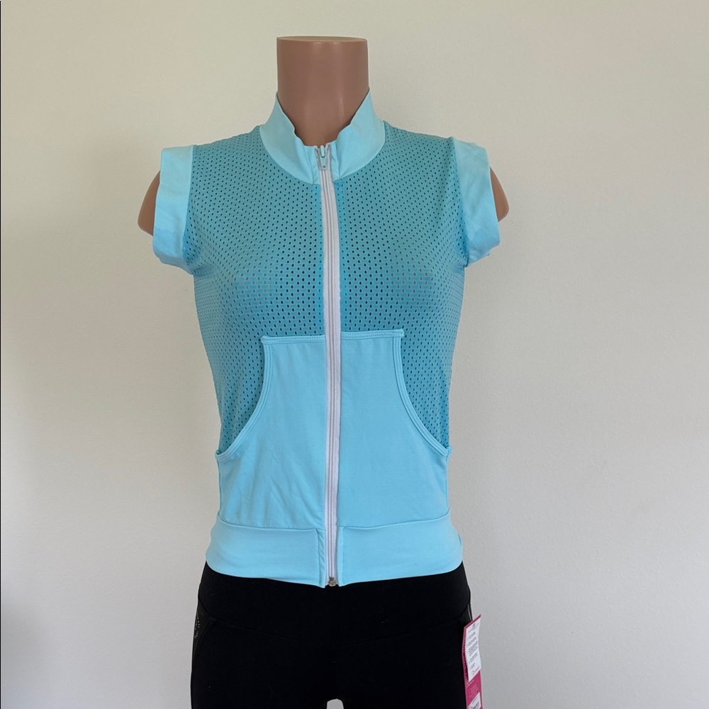 Sky Blue Sleeveless Zip-Up Muscle Tee